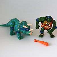 Vintage TMNT Cave Turtle Leo and his Dingy Dino Loose Figures